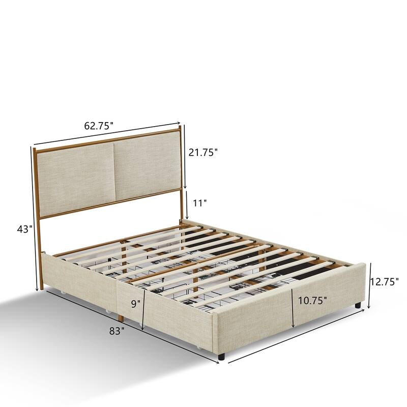 Classic Metal Platform bed with Four drawers