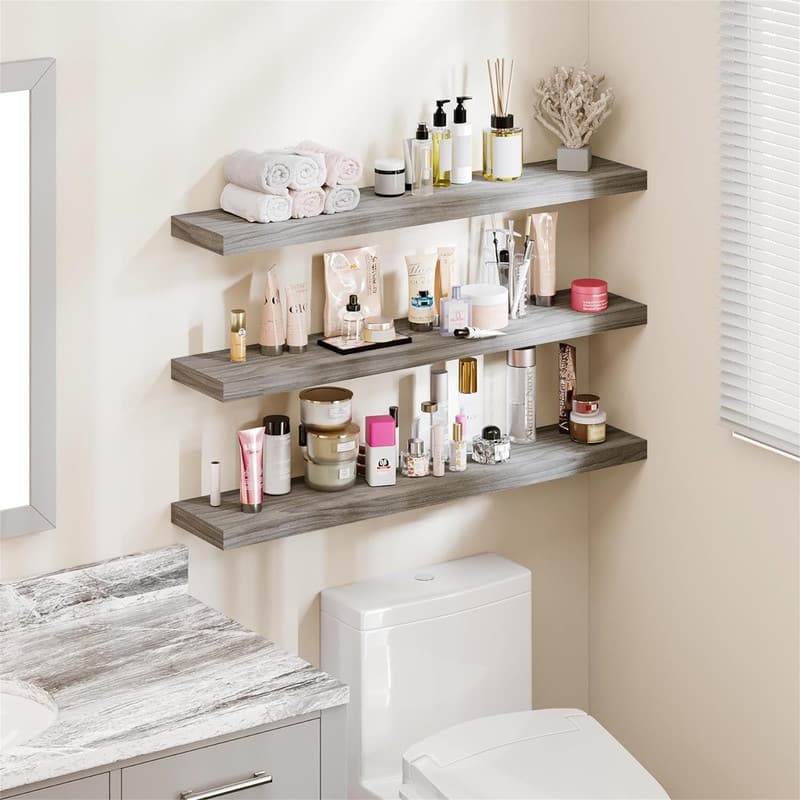 Floating Shelves Wooden Shelves with Invisible Brackets Set of 3 - 7.68"D x 31.5"W x 1.5"H