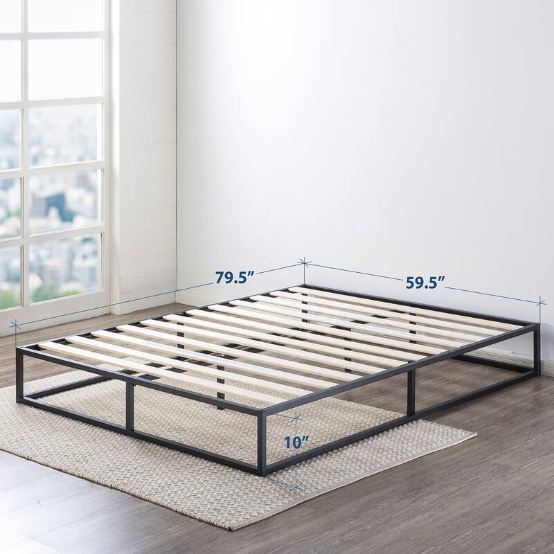 10 Inch Metal Platform Bed Frame with Classic Wooden Slat Support By Crown Comfort - Queen