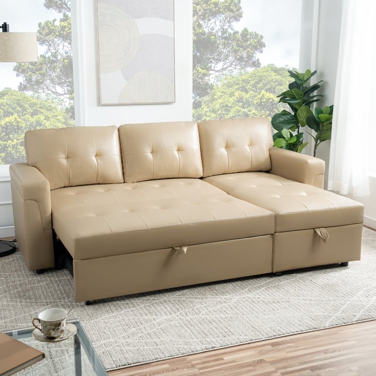 Perry Modern Reversible Sleeper Sectional Sofa with Storage Chaise, Pullout Sleeper Sofa Couch Bed for Living Room