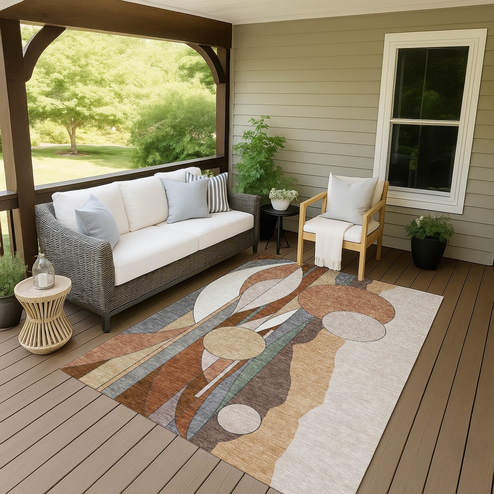 Machine Washable Indoor/ Outdoor Contemporary Retro Chantille Rug