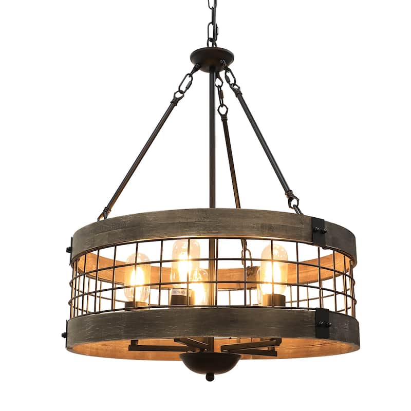 Farmhouse Rustic Chandelier 5-Light Round Hanging Pendant Light - 78"x18.9"(Hx Dia) - 78"x18.9"(Hx Dia) - Grayish Brown