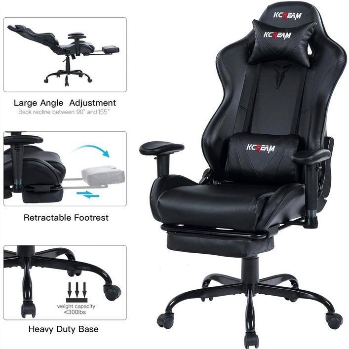 Adjustable PVC Leather Gaming Chair Recliner Nylon Castor