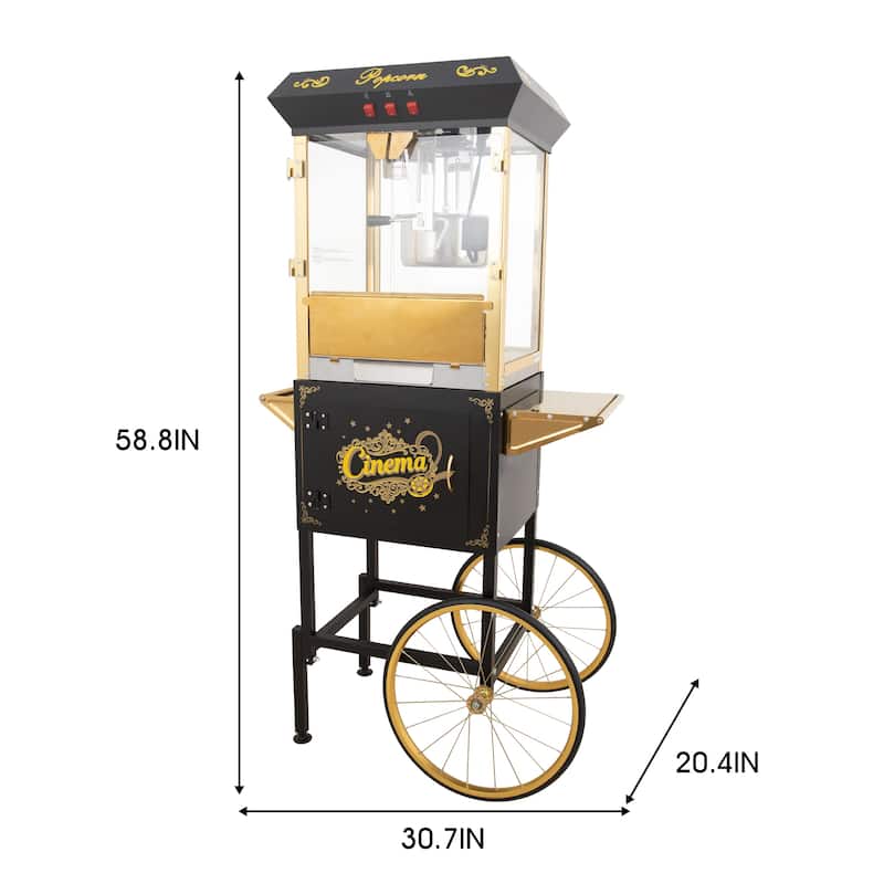 16Oz Commercial Popcorn Machine With Cart and 16 Oz Kettle, Movie Theater Popcorn Machine