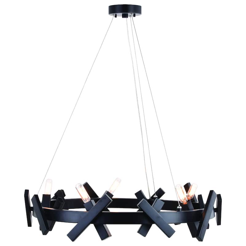 Wells 5 Light Matte Black Contemporary Wheel Chandelier - 28-in W x 6.5-in H x 28-in D