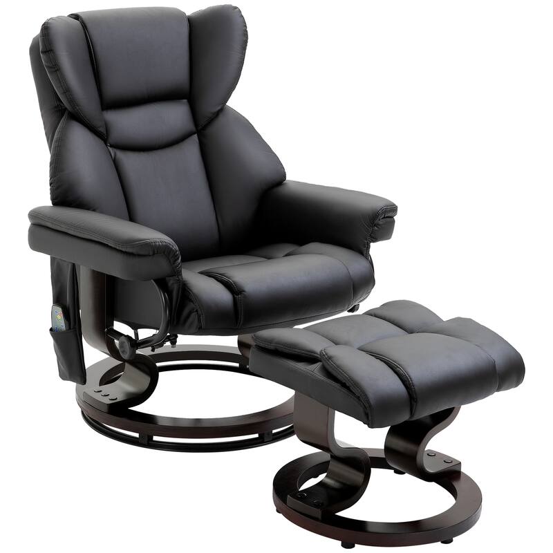 Massage Recliner Chair with Ottoman Footrest,10 Vibration Points,360°Swivel,Faux Leather Chair with Side Pocket,Remote Control