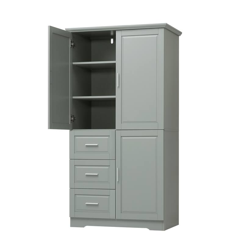 Roomfitters Tall & Wide Bathroom Storage Cabinet, Modern MDF Linen Tower with 3 Drawers & Adjustable Shelves