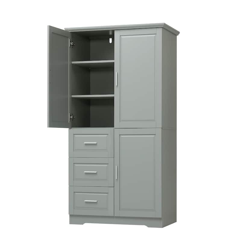 Roomfitters Tall and Wide Storage Cabinet with 3 Drawers and Doors for Bathroom or Office Freestanding Unit