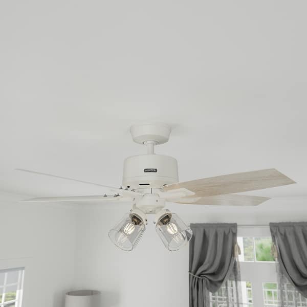 slide 2 of 21, Hunter Gatlinburg Ceiling Fan w/ LED Light Kit, Handheld Remote - Transitional- EASY INSTALLATION 44" - Matte White