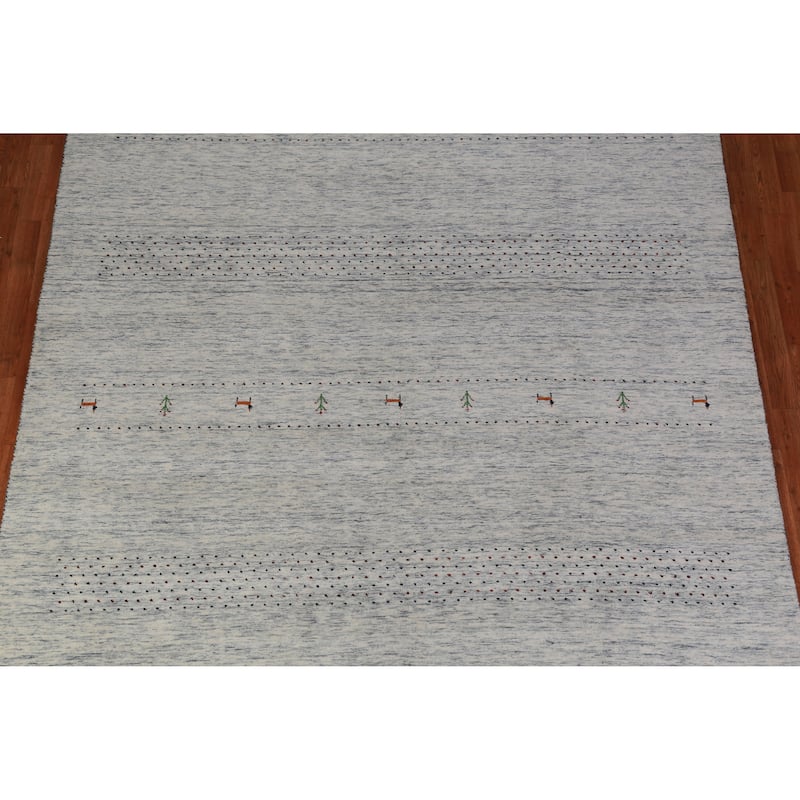 Tribal Gabbeh Indian Area Rug Handmade Beige Wool Carpet - 7'10" x 9'10"