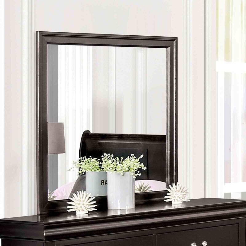 Transitional Black Finish Sleigh Design 4pc Bedroom Set Bed Dresser Mirror Nightstand