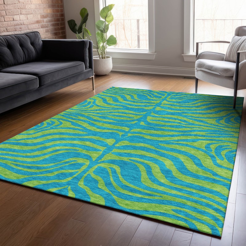 Machine Washable Indoor/ Outdoor Modern Animal Print Chantille Rug - Teal - 2'6" x 3'10"