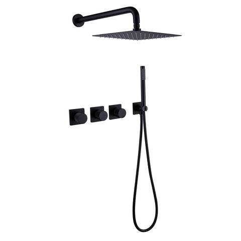 Matte Black Three Handle Shower System with Shower Head - 10 inch