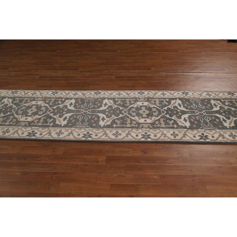 Gray Oushak Oriental Runner Rug Hand-Knotted Hallway Wool Carpet - 2'8"x 11'9"