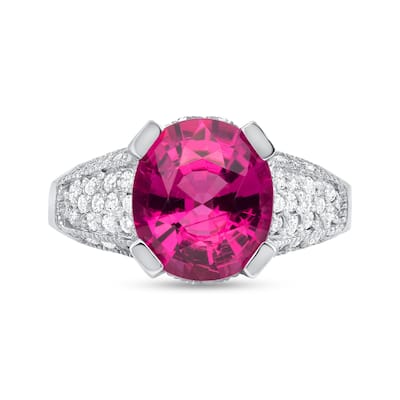 3.38 ct Rubelite and Diamond Ring in 14k White Gold