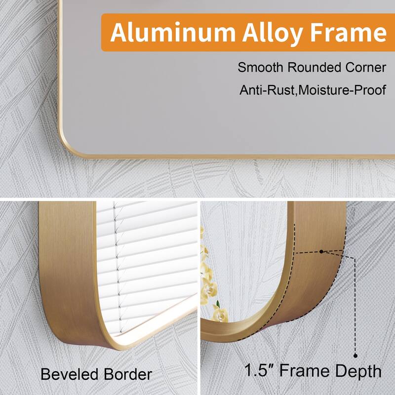 24 in./28 in. W x 36 in. H Bathroom Wall Mounted Arched Anodized Aluminum Framed Mirror