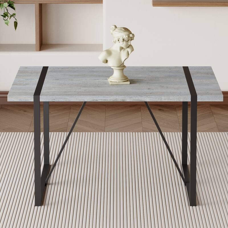 Roomfitters Industrial Dining Table for 4-6 with Light Grey Patterned MDF Top and Black Metal Frame