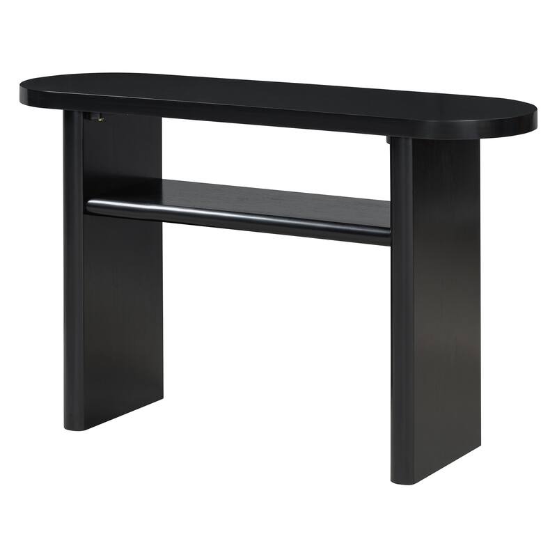 Elegant Minimalist Console Table with Rounded Edges and Sturdy Shelf Design for Entryway, Living Room(Black)