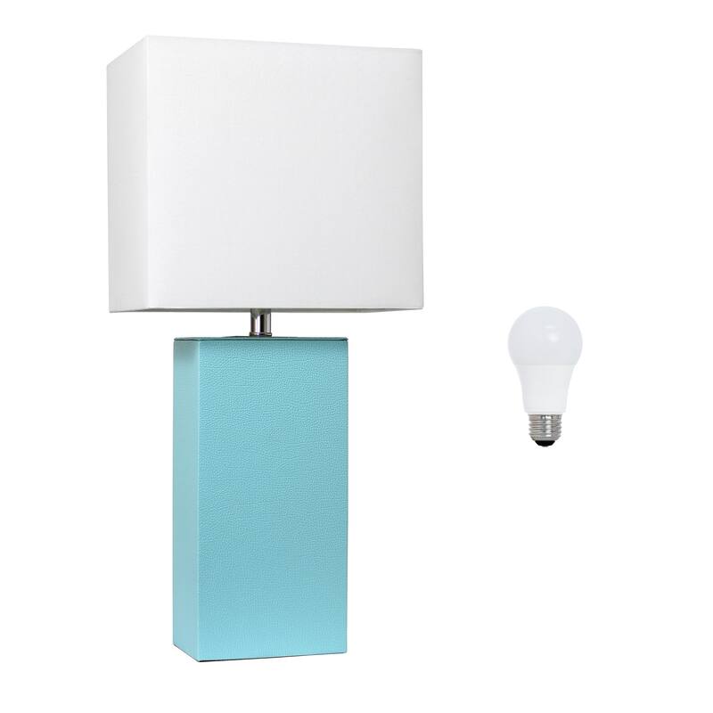 Elegant Designs 21" Modern Leather Wrapped Table Lamp, With LED Bulb