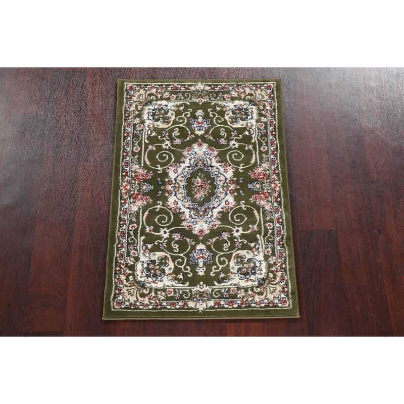 Green Floral Medallion Transitional Turkish Rug Oriental Carpet