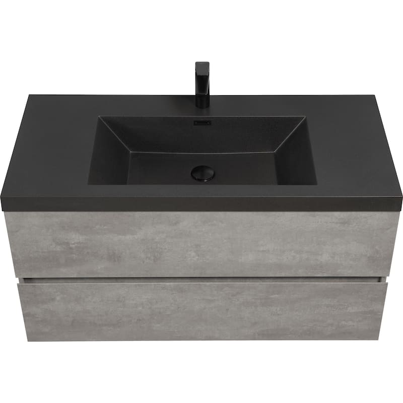 Grey Wall-Mounted Bath Vanity, Quartz Top,Sink and Soft Close Drawers