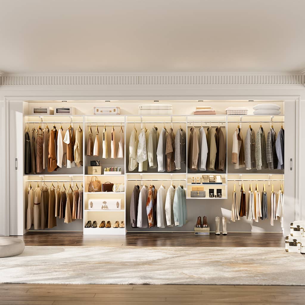 154'' Closet System with 8 Hanging Rods & 6 Shelf Towers, Adjustable Walk-in Closet Organizer, Load 1400 lbs, Cut to Fit