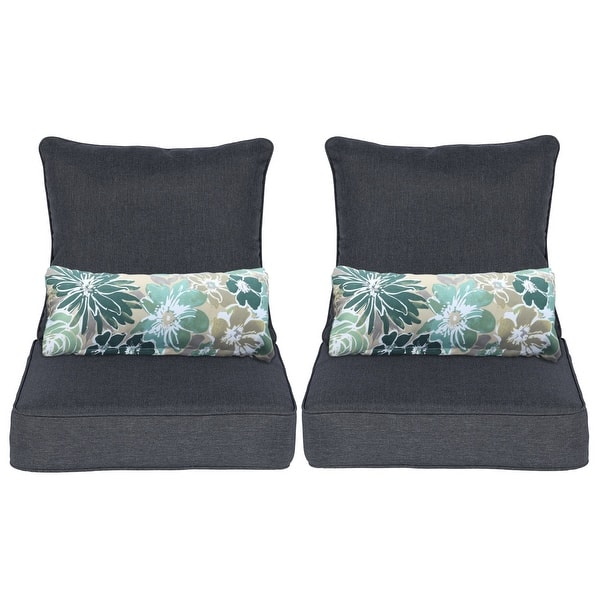 Aoodor 22'' x 24'' Outdoor Deep Seat Chair Cushion Set(Set of 2 Seats, 2 Backs, 2 Pillows） - Grey