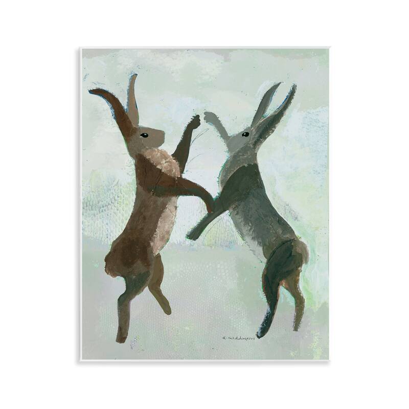 Stupell Boxing Hares in Neutral Tones Wall Plaque Art Design By Kay Widdowson - 11 x 14