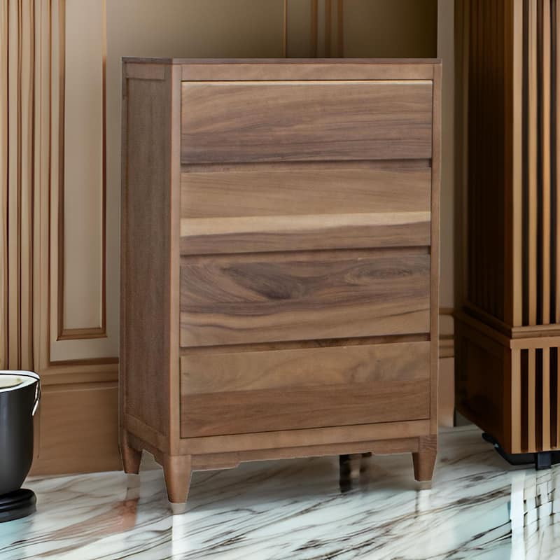 Neuv 53 Inch Tall Dresser Chest, 4 Drawers, Natural Brown Solid Mango Wood