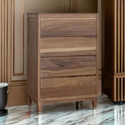 Neuv 53 Inch Tall Dresser Chest, 4 Drawers, Natural Brown Solid Mango Wood