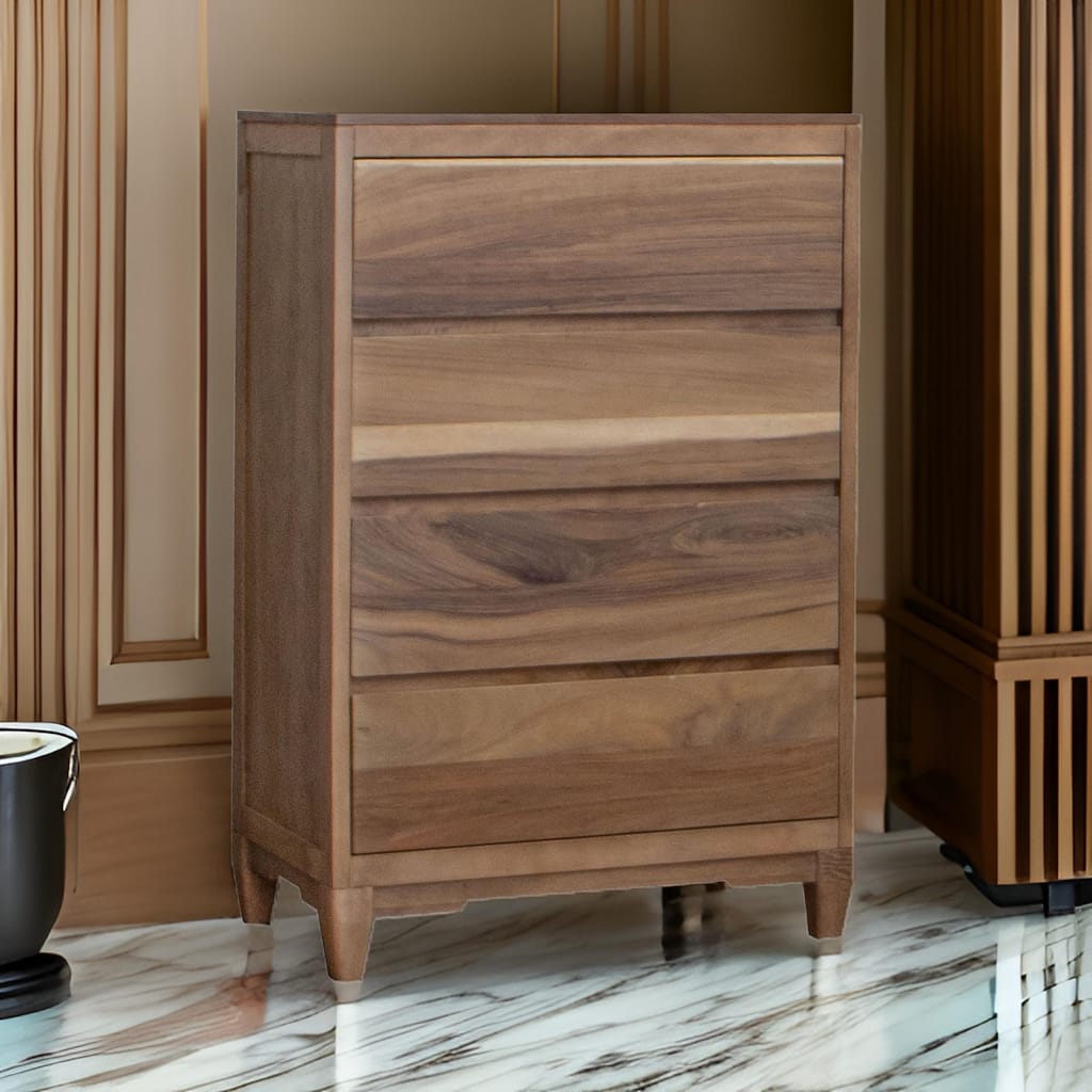 Neuv 53 Inch Tall Dresser Chest, 4 Drawers, Natural Brown Solid Mango Wood