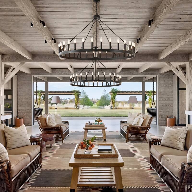 53" Large Wagon Wheel Chandelier Black Farmhouse Pendant Light Fixtures