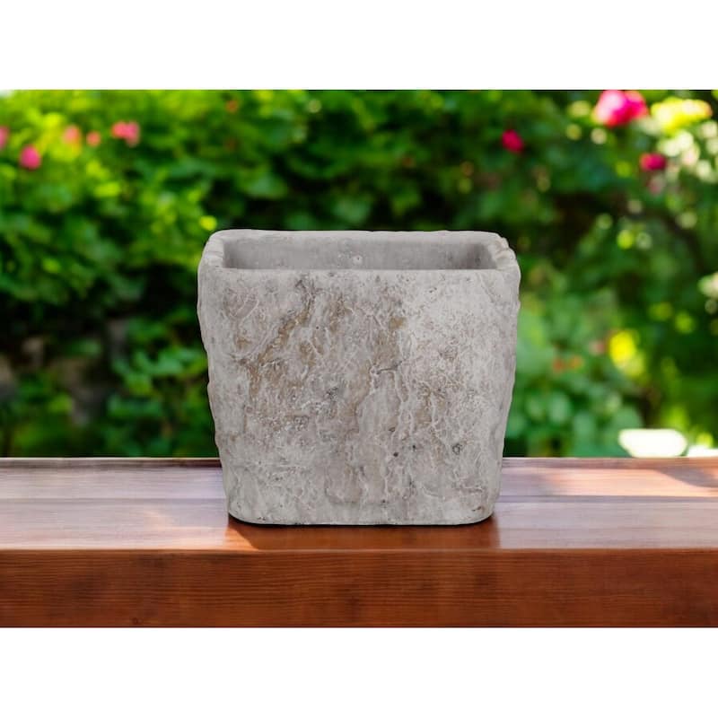 HomeRoots 7" Gray Speckle Glaze Cement Indoor Outdoor Square Pot Planter - Gray