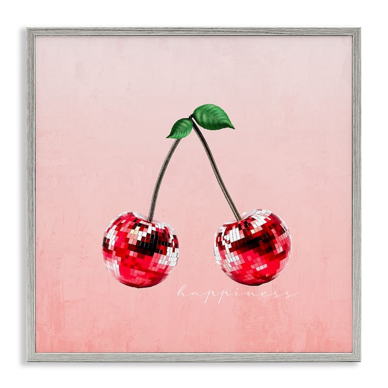 Stupell Happiness Disco Cherries Framed Giclee Art Design By Kim Allen - 24 x 24 - Grey