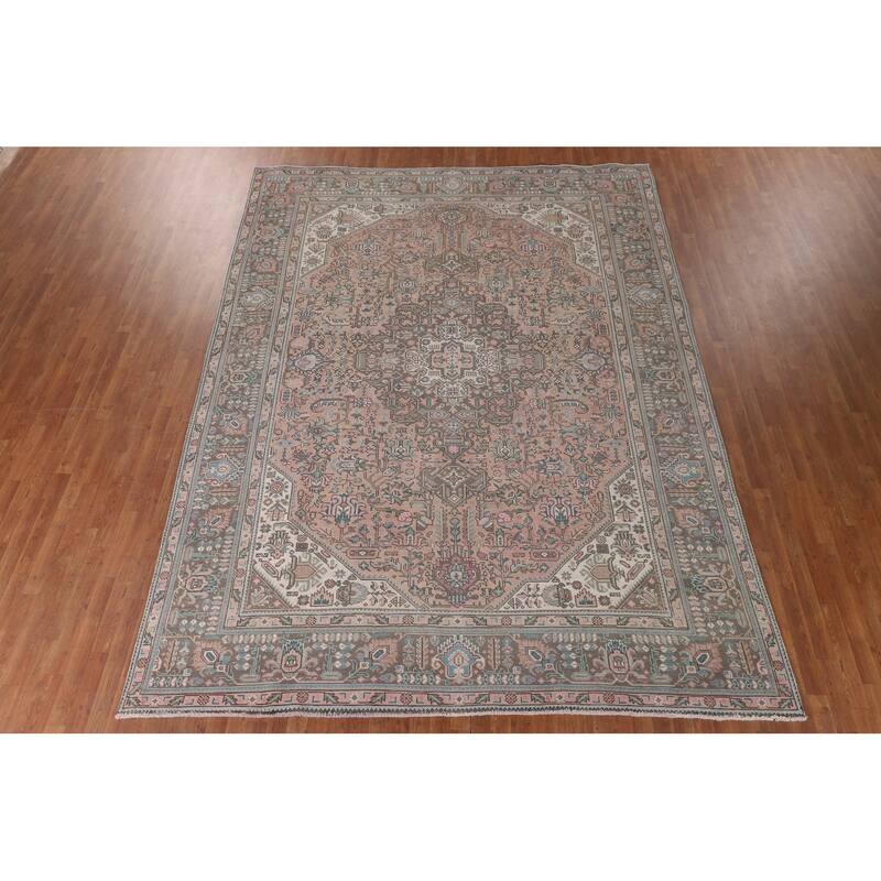 Tabriz Persian Vintage Rug Hand-Knotted Geometric Wool Carpet - 9'7"x 12'6"