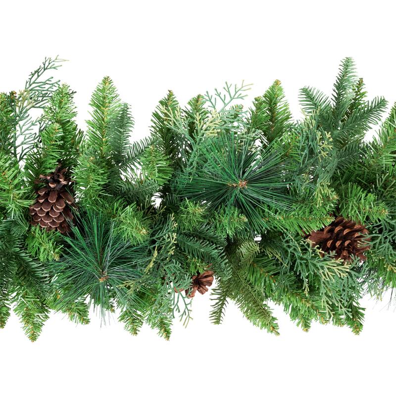 Pine and Cedar Artificial Christmas Garland with Pinecones - 10' x 15" - Unlit