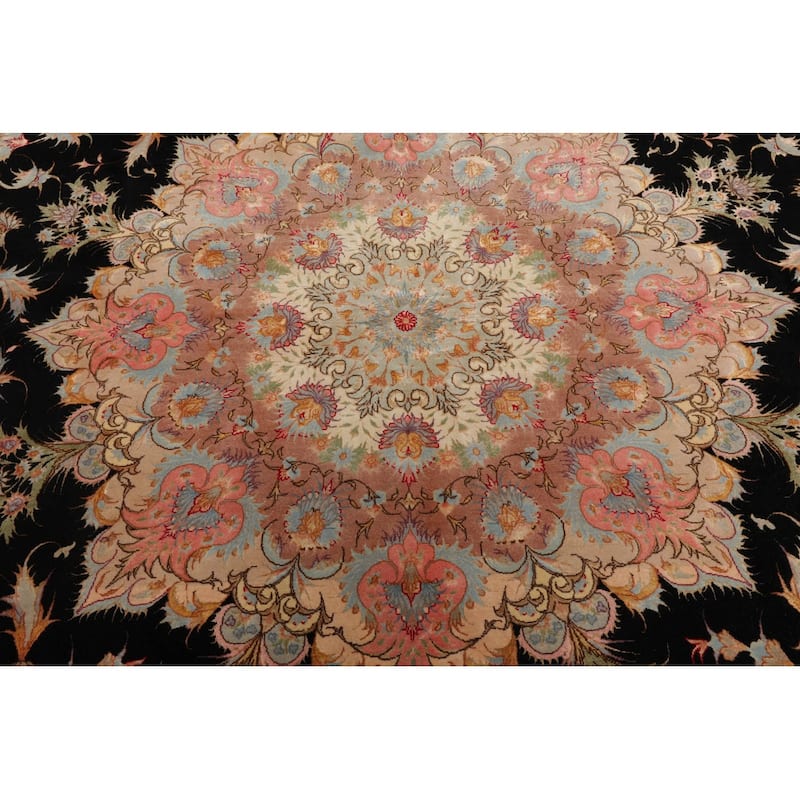 Hand Knotted Tabriz Black Persian Wool & Silk Traditional Area Rug - 11' 6'' x 16' 10''