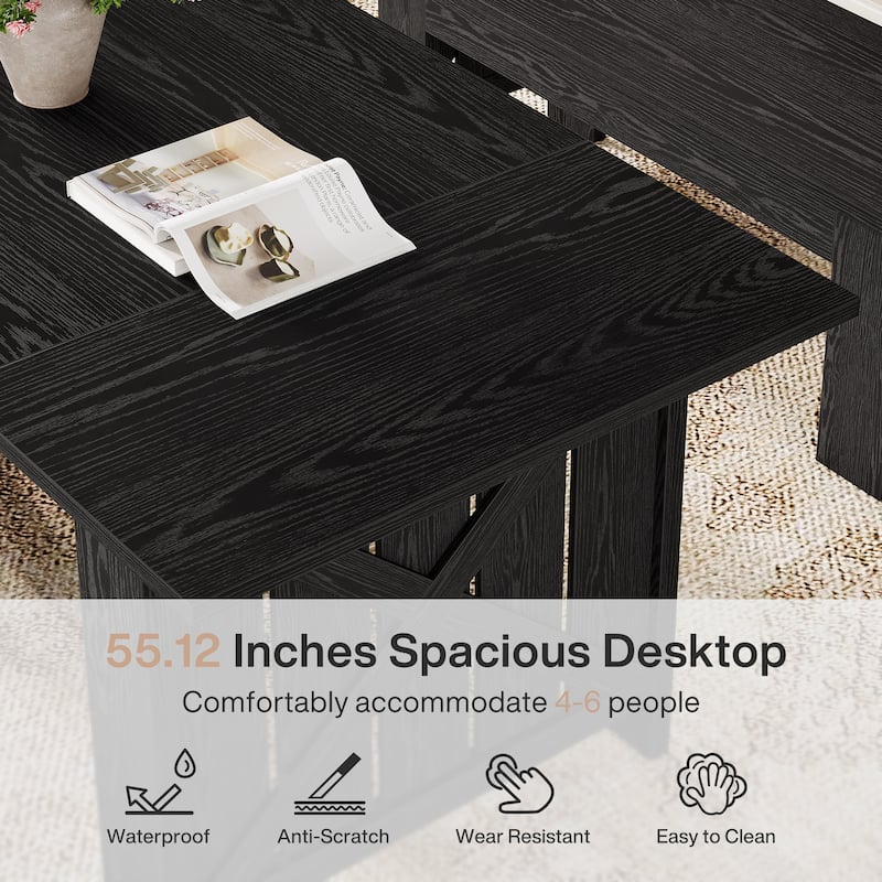 55-Inch Rectangle Dining Table with 2 Benches