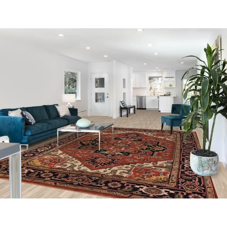 Orange Heriz Serapi Indian Area Rug Handmade Wool Carpet - 8'11"x 11'10"