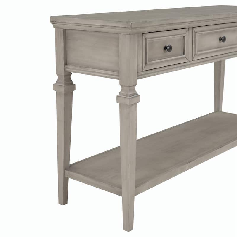 50"L Classic Retro Style Console Table with Three Top Drawers and Open Style Bottom Shelf (Gray Wash)