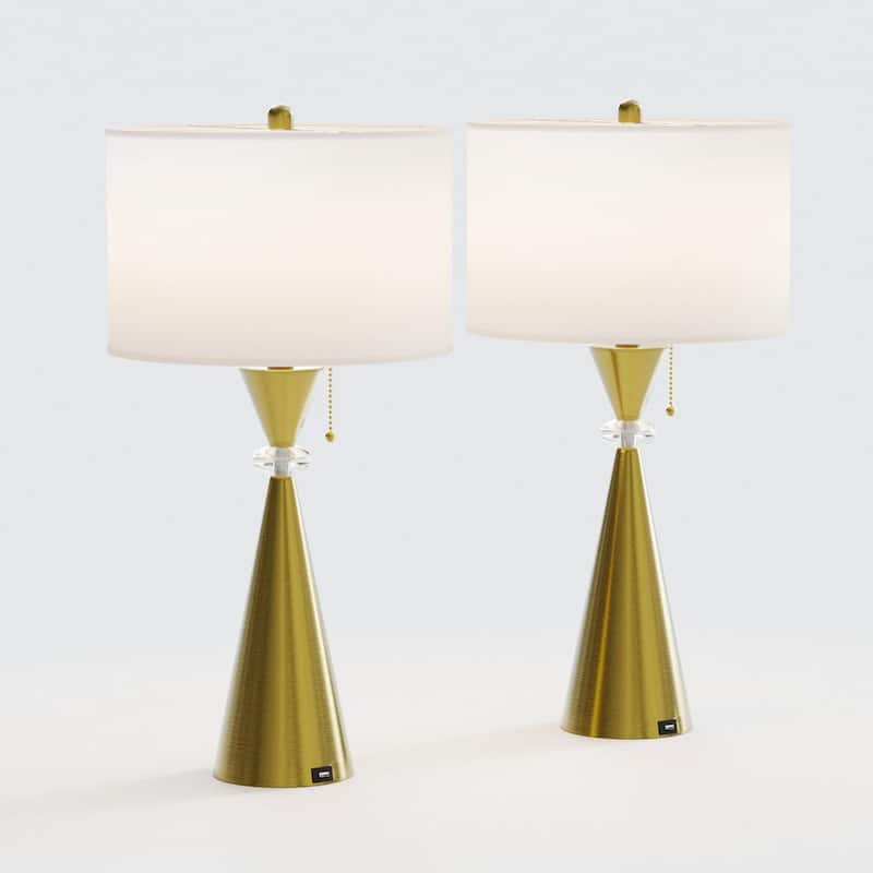 Maxax 28.25" Nickel Table Lamp Set with USB (Set of 2)