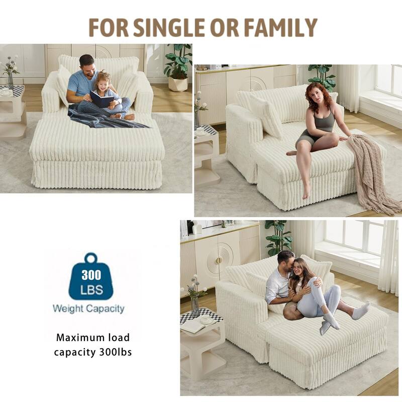 47.7'' Corduroy Deep Seat Upholstered Daybed with Movable Ottoman