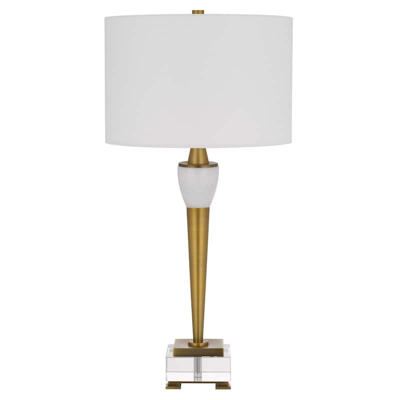 31 Inch Table Lamp with White Drum Shade, Clear Crystal Base, Brass Finish