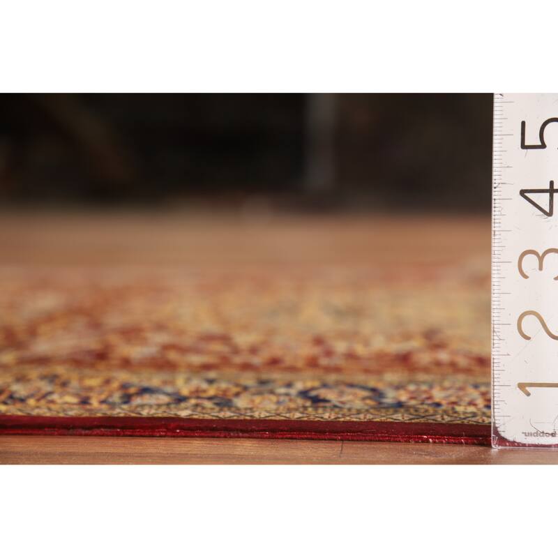 Hand Knotted Oriental Silk Carpet Traditional Floral Red Qum Area Rug - 4' 10'' X 3' 3''