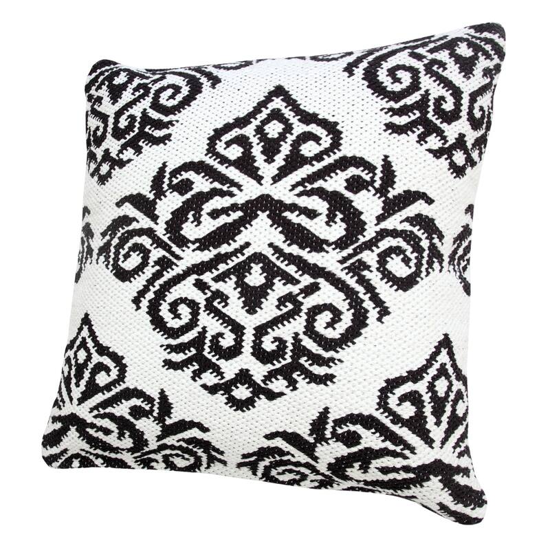 20" Black and White Damask Pattern Square Throw Pillow