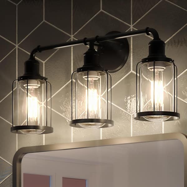 slide 2 of 7, Luxury Industrial Chic Bath Vanity Light, 12"H x 24"W, with Urban Loft Style, Natural Black, by Urban Ambiance