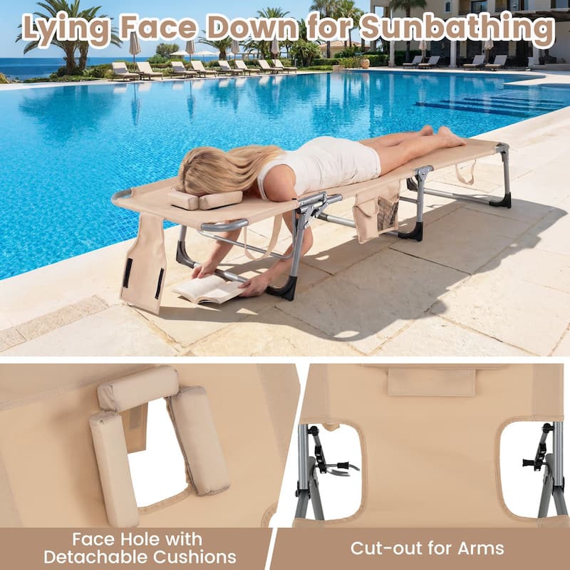 Goplus Outdoor Beach Lounge Chair Folding Chaise Lounge with Pillow - See Details