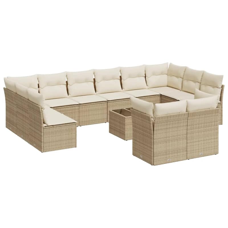 vidaXL Garden Sofa Set Beige PE rattan 13 Piece Set Adjustable Feet - 21.7 x 21.7 x 14.6