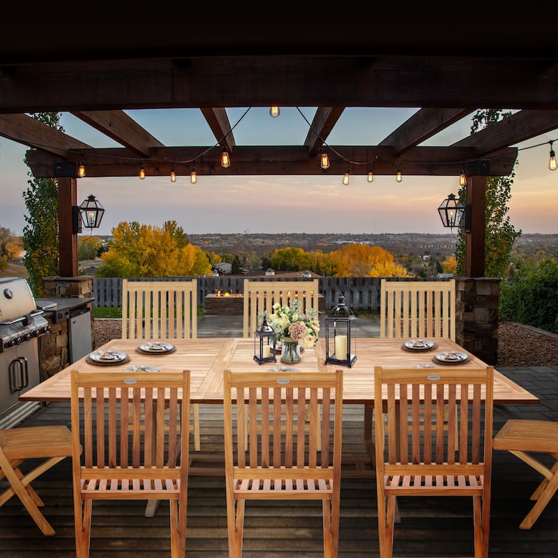Seven Seas Teak San Juan Teak Wood Rectangular Outdoor Patio Extension Table, 71 to 94 inch (Table Only)