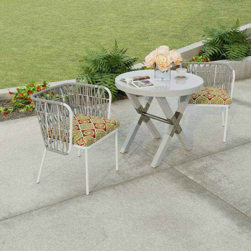 19" x 17" Outdoor Seat Cushion with Ties - Set of 2 - 19" W x 17" L x 2" H - Adonis Jewel